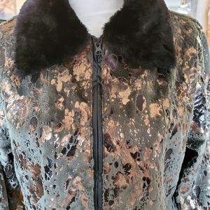 VTG velvet & gold lamé coat jacket w faux fur trim